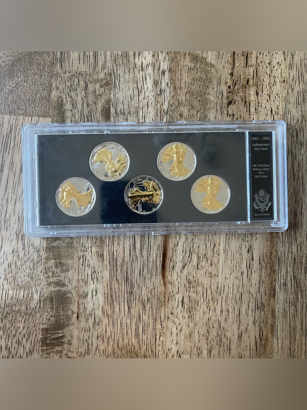 Walking Liberty Half Dollar Coins 24k Gold Plated Set of 5 1941-1945 Slabbed BU